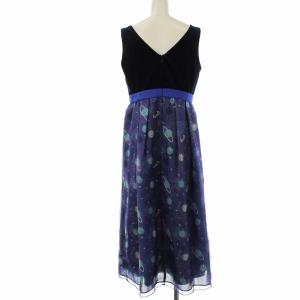 SPACEpt ドレス 宇宙ワンピース ロング ノースリーブ ベロア シアー 切替 総柄 38 紺 29435047-0