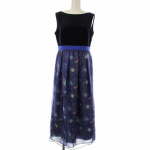 Grace Class SPACEpt ドレス 宇宙ワンピース ロング ノースリーブ ベロア シアー 切替 総柄 38 紺 29435047-0