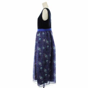 Grace Class SPACEpt ドレス 宇宙ワンピース ロング ノースリーブ ベロア シアー 切替 総柄 38 紺 29435047-0