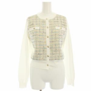 25SS ツィードドッキングニットカーディガン ラムウール混 長袖 36 白 ホワイト ベージュ CWND251107