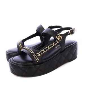 25SS ストラップサンダル マトラッセ ココマーク チェーン 35C ブラック G46300