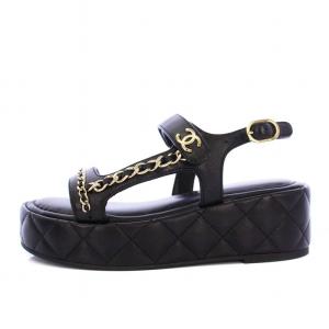 CHANEL 25SS ストラップサンダル マトラッセ ココマーク チェーン 35C ブラック G46300