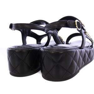 CHANEL 25SS ストラップサンダル マトラッセ ココマーク チェーン 35C ブラック G46300