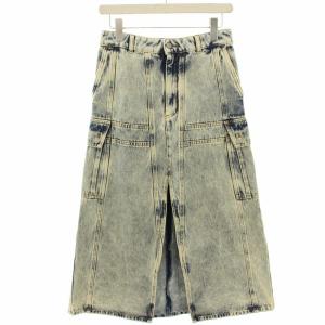 ケミカルウォッシュデニムスカート スリット ミモレ ロング 38 青 ブルー S52MA0088 /HN