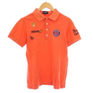 ゴルフウェア ポロシャツ 半袖 レギュラーカラー ハーフボタン ロゴ ワッペン 刺繍 鹿の子 4 オレンジ
