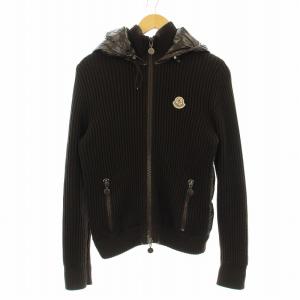 ダウンジャケット フード ニット 切替 ナイロン ジップアップ ウール S 茶 ブラウン 920-091-94116-01