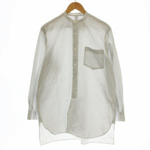 バンドカラーシャツ 15S-02002 ストライプ 長袖 1 白 ネイビー /G