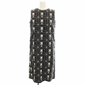 FLOWER BOX リネン ノースリーブ ワンピース 花柄 刺繍 ひざ丈 F ネイビー 紺 /G