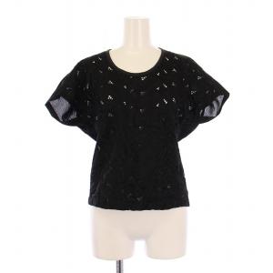 シャツ ブラウス 半袖 クルーネック レース 切替 ウール F 黒 ブラック /BB