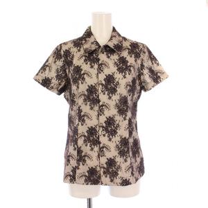 シャツ ブラウス 半袖 レギュラーカラー レース 花柄 茶 ブラウン /BB