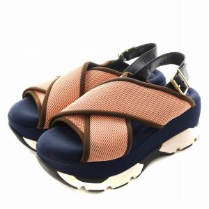 ファブリック ウェッジ サンダル 厚底 38 ピンク 紺 ネイビー /AN5