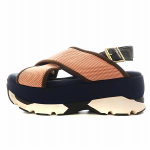 MARNI ファブリック ウェッジ サンダル 厚底 38 ピンク 紺 ネイビー /AN5