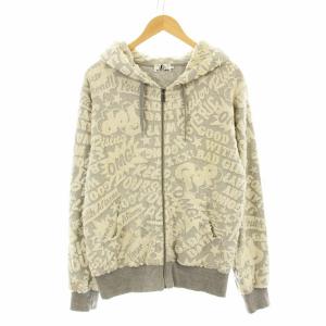18SS POP LOGO ジャガード パーカー ジップアップ 総柄 M グレー アイボリー 02181CF01