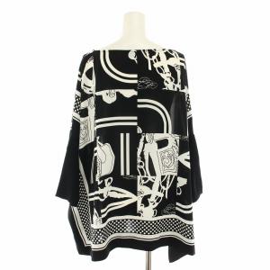 dama collection カットソー ブラウス ボートネック 長袖 総柄 3 黒 ブラック 白 ホワイト 12961-05639