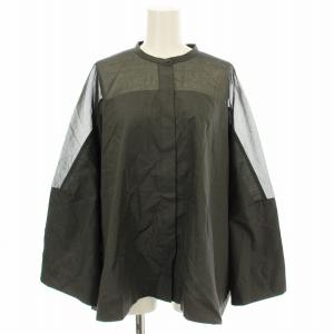 シアーシャツ ブラウス 長袖 比翼ボタン F グレー /G
