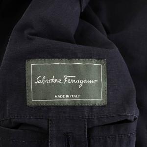 Salvatore Ferragamo ステンカラーコート ロング丈 コットン 麻 リネン 48 紺 ネイビー /AN36