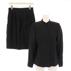 セットアップ ノーカラージャケット アウター シングル 総裏地 タイトスカート ひざ丈 ウール シルク混