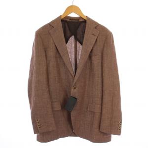 テーラードジャケット 背抜き シングル 2B ストライプ柄 リネン ウール 38L（AB6）ブラウン /BM