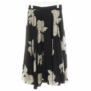 フレアスカート ロング丈 リボン柄 36 黒 ブラック 白 ホワイト 0302-072-213 /AN14