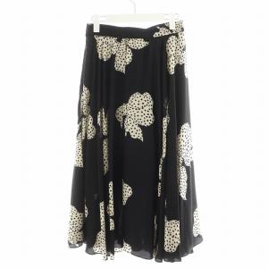 sov. フレアスカート ロング丈 リボン柄 36 黒 ブラック 白 ホワイト 0302-072-213 /AN14