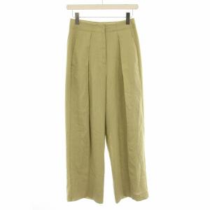ワイドパンツ ジップフライ 麻 リネン混 38 黄緑 イエローグリーン 12110723 /YT