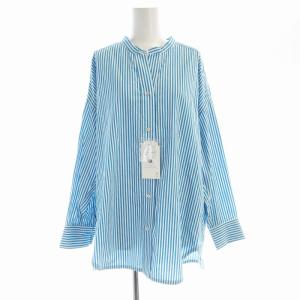 ロンドンストライプバンドカラーシャツ ブラウス 長袖 38 青 ブルー 721100075 /EE