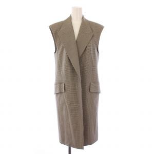 ウーステッドウールトロピカルストレッチ ラペルカラージレ ベスト ロング丈 前開きトッパー チェック柄