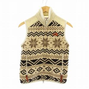 フリースベスト 切替 ニット ジップアップ ノルディック柄 ウール XS ベージュ 茶 ブラウン NA2867N