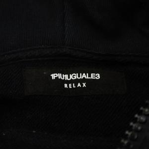 1PIU1UGUALE3 RELAX パーカー ジップアップ ロゴ ラインストーン L 黒 ブラック /AN29