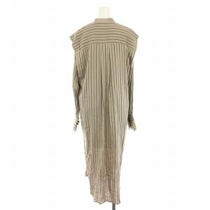 TODAYFUL ワンピース ロング スタンドカラー 長袖 ストライプ柄 絹 シルク混 38 ベージュ ボルドー 12020319