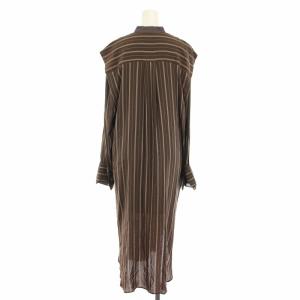 TODAYFUL ワンピース ロング スタンドカラー 長袖 ストライプ柄 絹 シルク混 38 茶 ブラウン 12020319