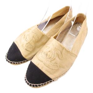 スリッポン フラットシューズ キャンバス エスパドリーユ 切替 ココマーク ロゴ バイカラー 40 ベージュ