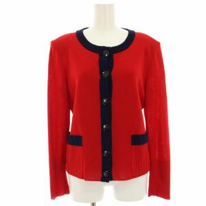 ニットカーディガン ウール混 長袖 M 赤 レッド 紺 ネイビー SU67-892 /HN