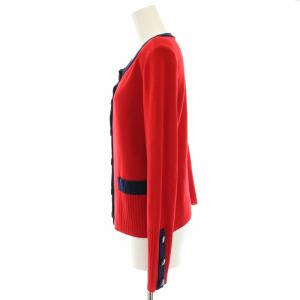 YVES SAINT LAURENT ニットカーディガン ウール混 長袖 M 赤 レッド 紺 ネイビー SU67-892 /HN