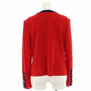 YVES SAINT LAURENT ニットカーディガン ウール混 長袖 M 赤 レッド 紺 ネイビー SU67-892 /HN