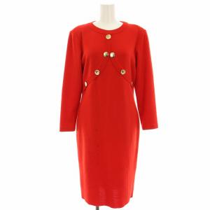ニットワンピース ウール レイヤード タイト 長袖 ミモレ ロング M 赤 レッド SQ34-564 /HN