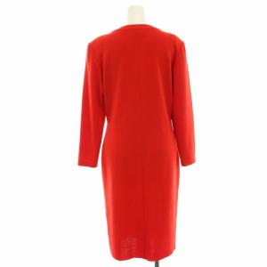 YVES SAINT LAURENT ニットワンピース ウール レイヤード タイト 長袖 ミモレ ロング M 赤 レッド SQ34-564 /HN