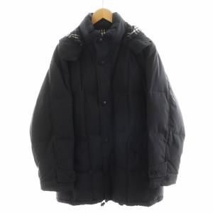 ダウンジャケット 裏地チェック柄 フード アウター LL 黒 ブラック BBN44-716-09 /AN32