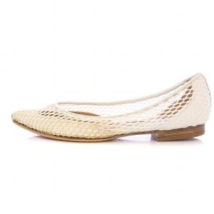 PELLICO メッシュスケルトンフラットパンプス ポインテッドトゥ ローヒール ナイロン レザー 牛革 35 白 ホワイト