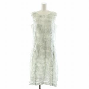 TISSUE ワンピース ノースリーブ ロング丈 チェック柄 麻 リネン 36 水色 ライトブルー 6926500