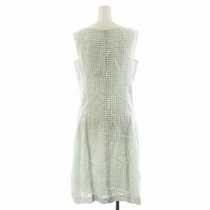 René TISSUE ワンピース ノースリーブ ロング丈 チェック柄 麻 リネン 36 水色 ライトブルー 6926500