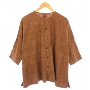 カジュアルシャツ クルーネック 七分袖 M 茶 ブラウン /BB