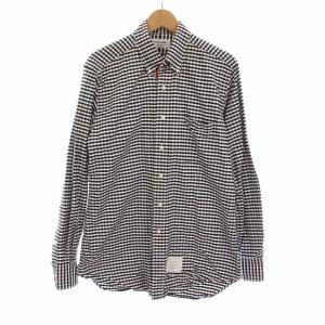 ボタンダウンシャツ ギンガムチェック 長袖 4 白 黒 /YM