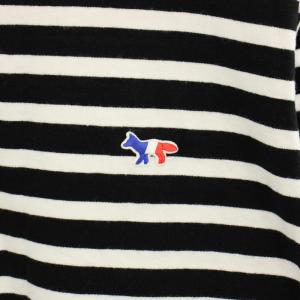 Maison Kitsuné ロンT Tシャツ カットソー クルーネック 長袖 ボーダー柄 トリコロールロゴワッペン XL 黒 ブラック