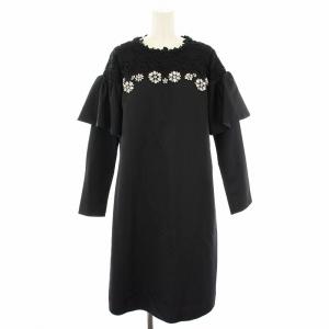 ワンピース ロング 長袖 レース 花柄 ビジュー 1 黒 ブラック 11W517 /YT
