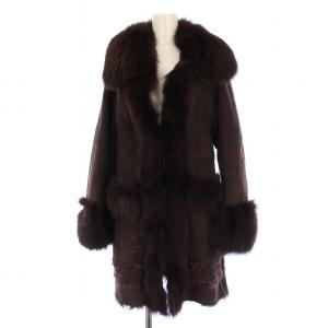 ファーコート ムートンコート ロング フォックスファー 36 茶 06181061 /BM