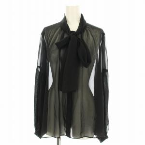 シースルーシャツ 0223-41144 ノーカラー リボンタイ ブラウス 長袖 36 黒 ブラック /G