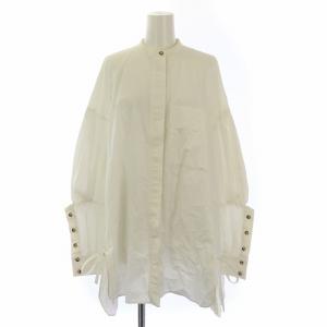 Washed Open cuff シャツ ブラウス 長袖 バンドカラー サイドリボン 38 白 300EA230-2480