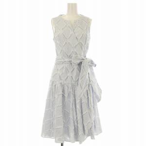 シャツワンピース ラップワンピース ひざ丈 ストライプ柄 リボン 36 白 ホワイト 青 ブルー 34131222-0