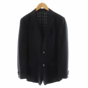 テーラードジャケット シングル 裏地チェック柄 ウール L 黒 ブラック D1E01-800-29 /AN45